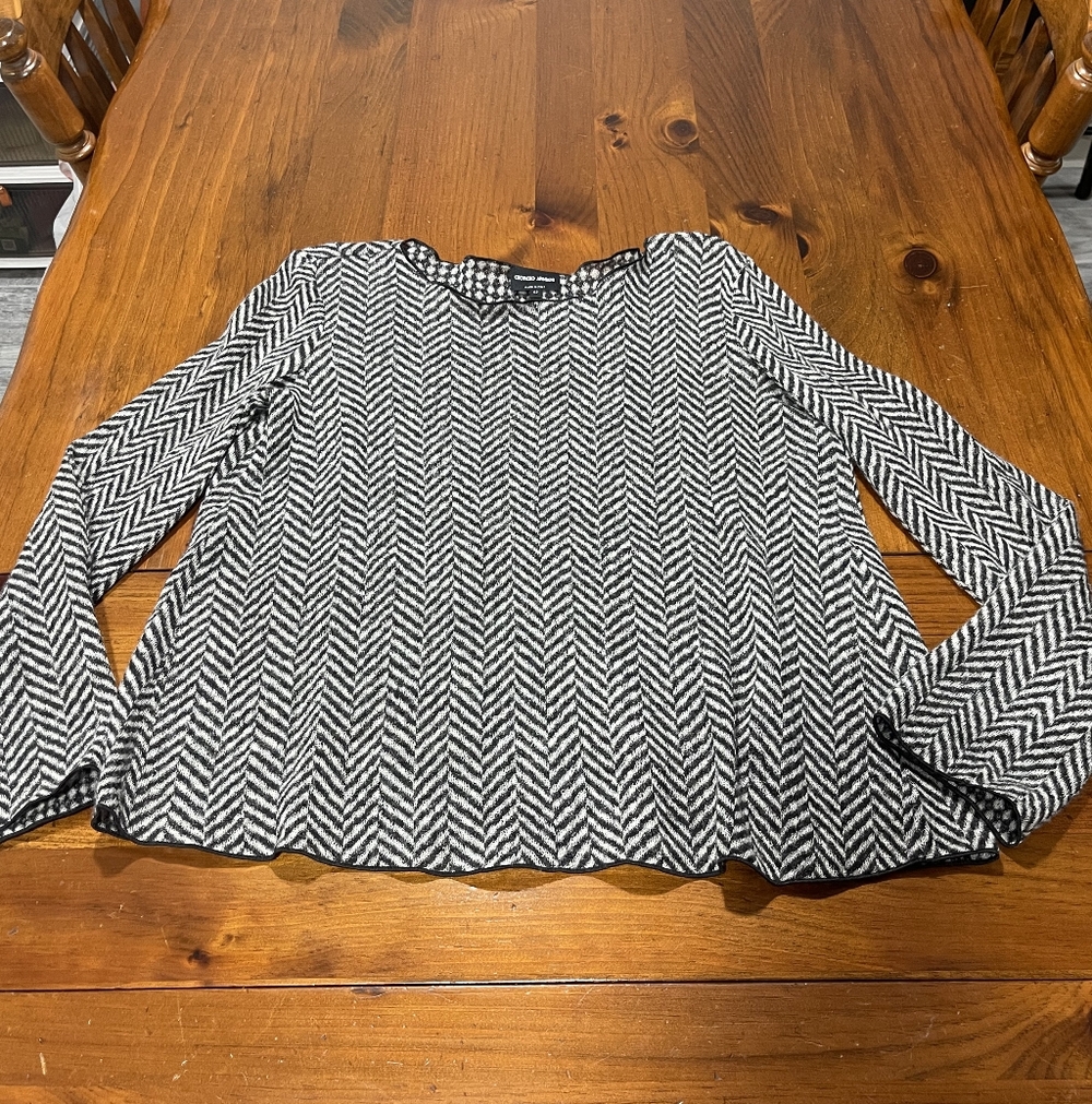 Giorgio Armani Made In Italy Womens Black White Chevron Wool Crewneck Sweater 42